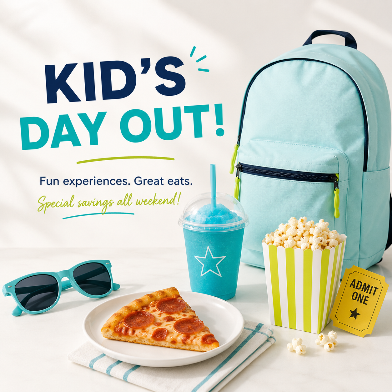 Kid's Day Out image with back to school accessories.